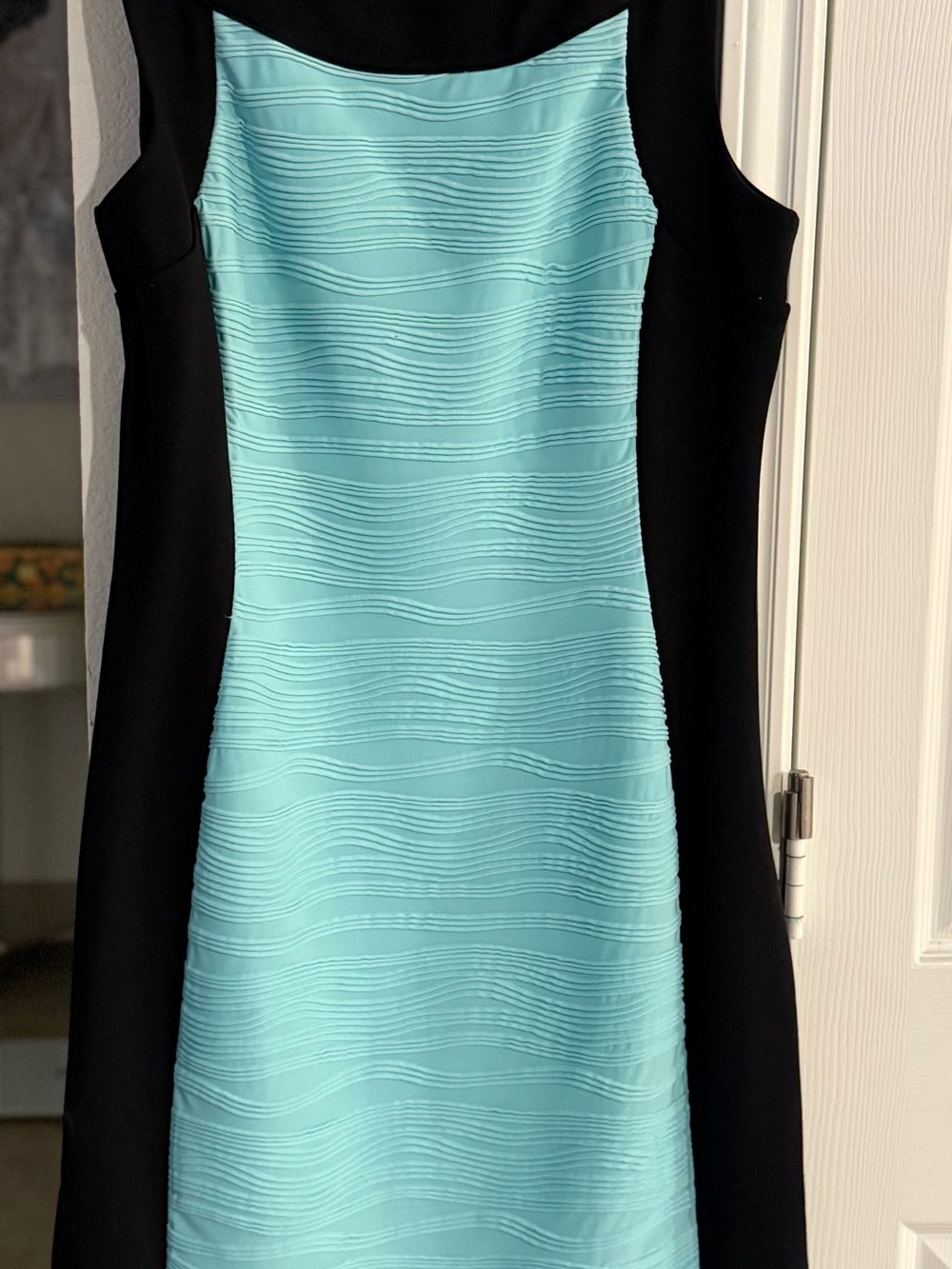 Calvin Klein Black and Aqua Textured Midi Dress